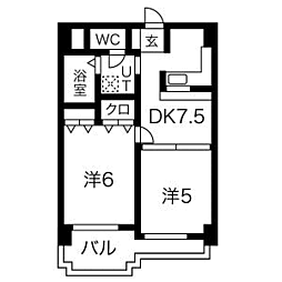 ニッセイ・ディーセント小笹 2DKの間取図画像