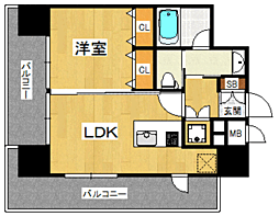 プライムアーバン博多 1LDKの間取図画像