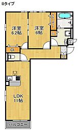ゼクシー桜ヶ丘A棟 2階2LDKの間取り