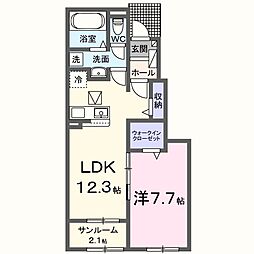 クルールB 1階1LDKの間取り