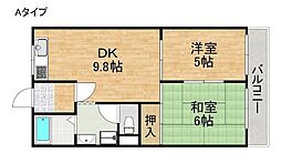 パレスさくらB棟 2DKの間取図画像
