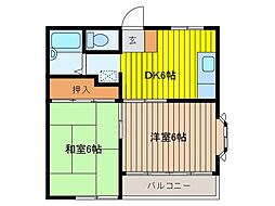 ハイツリバーサイド 2DKの間取図画像