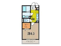 バレンティア 3階1Kの間取り