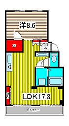 アールリエット浦和常盤A 1LDKの間取図画像