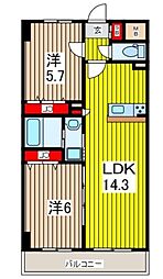 ノーストラスト 2LDKの間取図画像
