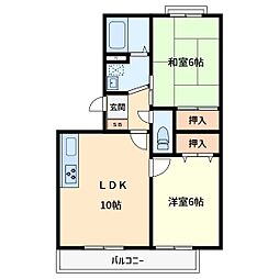 プリムヴェール壱番館 2LDKの間取図画像