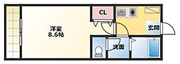 クレフラスト天神町 1Kの間取図画像