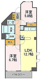 佐鳴湖パークタウンサウス 2LDKの間取図画像