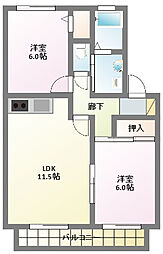 シャトー・ジュネスA 2LDKの間取図画像