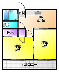 上島マンション 2DKの間取図画像
