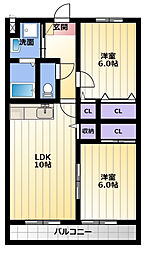 MANSION紫雲E 2LDKの間取図画像