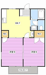 コーポ雅 2DKの間取図画像