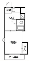 サンリバーハイツ 1Kの間取図画像