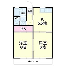 サンハイツタカオカ2 2Kの間取図画像