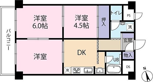 チサンマンション和地山 509｜静岡県浜松市中央区和地山１丁目(賃貸マンション3DK・5階・47.80㎡)の写真 その2