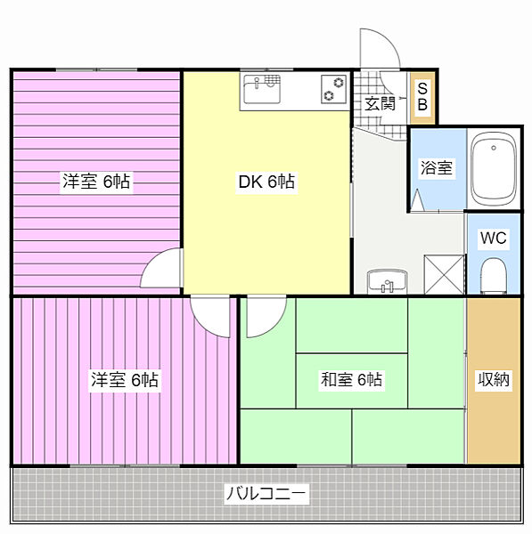 平和ハイツF 201｜静岡県浜松市中央区佐鳴台４丁目(賃貸マンション3DK・2階・51.03㎡)の写真 その2