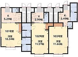 グランツ秋川 1Kの間取図画像