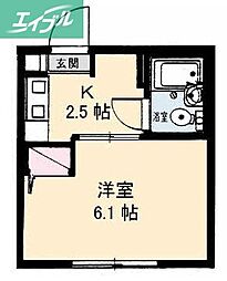 パークハイムふくい 1Kの間取図画像