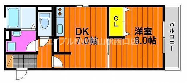 ラ・シャンブル ｜岡山県岡山市北区西崎2丁目(賃貸マンション1DK・3階・33.61㎡)の写真 その2