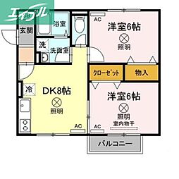 ベルデュールB 2DKの間取図画像