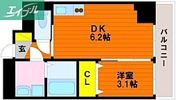 ブランシェ駅元町 1DKの間取図画像