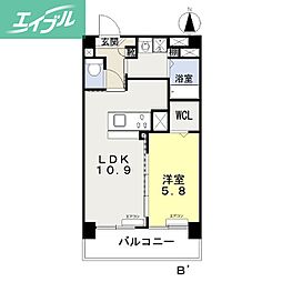アリビオ高柳 1LDKの間取図画像