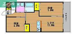 シエルブルー 2LDKの間取図画像