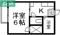 コーポハピネス 1Kの間取図画像