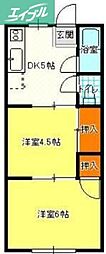半田山ハウス 2DKの間取図画像