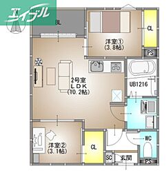 REGALEST 伊島I 2LDKの間取図画像