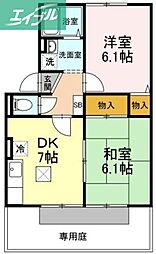 カンフォタブルライフA 2DKの間取図画像