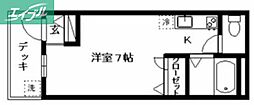 ヤ・モーロB棟 1Kの間取図画像