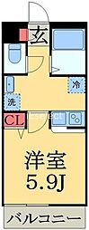 リブリプランドール幕張 2階1Kの間取り