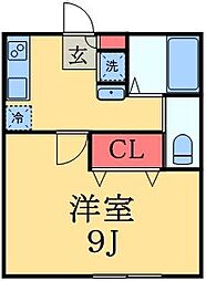 ハウスカーマイン 1Kの間取図画像