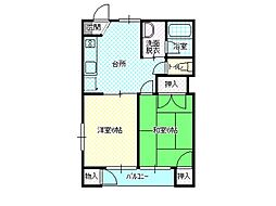 ツインハイツB棟 2DKの間取図画像