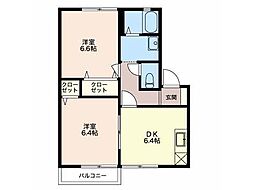 フォンテーヌC棟 2DKの間取図画像