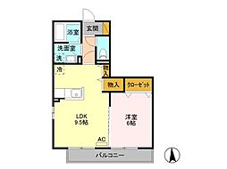 プルメリア 1LDKの間取図画像