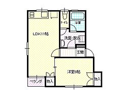 パインコート2 1LDKの間取図画像