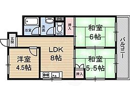 米虫ハイツ 2LDKの間取図画像