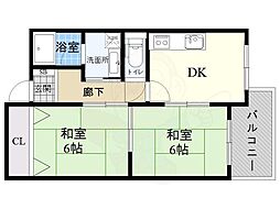 オークヒルズ北大阪 2DKの間取図画像