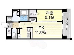 エムズセントラル上新庄 1LDKの間取図画像