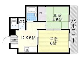 サンハイツ大阪屋 2DKの間取図画像