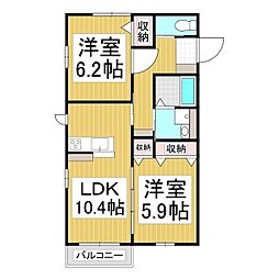 グランソレイユ 1階2LDKの間取り