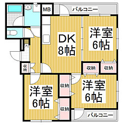 ソレイユ宮ノ上 3階3DKの間取り
