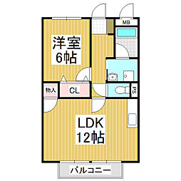 ハイツサンシャインA 2階1LDKの間取り