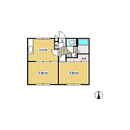 サンライフハセガワ　2DK 2階2DKの間取り