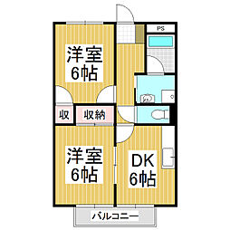 サープラスツーハイマート明金C 2DKの間取図画像