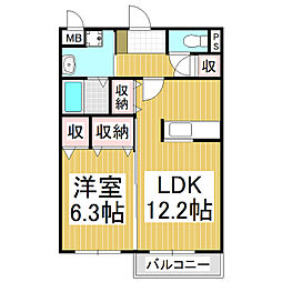ラポール松澤A 1LDKの間取図画像