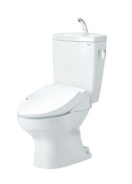 【同仕様写真】トイレは温水洗浄機能付きに新品交換します。表面は凹凸がないため汚れが付きにくく、継ぎ目のない形状でお手入れが簡単です。節水機能付きなのでお財布にも優しいですね。