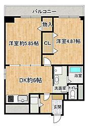 古町ツインタワーハイツ 2DKの間取図画像